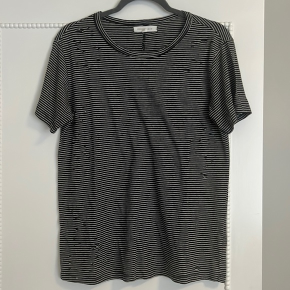 black and white stripe t shirt with distress holes - Picture 1 of 1